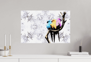 Swiss Artwork by Raphaël Wolf Zurich Three Colorful Parrots on a Branch